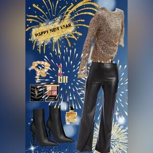 Karen Kane Electric Feel Leather Wide Leg Pants MSRP $148 S-XL